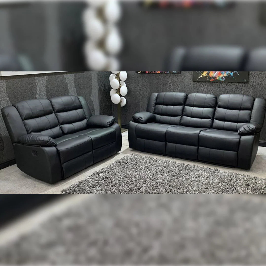 Roma Leather Recliner Sofa 3+2 Seater With Cup Holder Black/Grey/Brown (MY NEW SOFA) LTD
