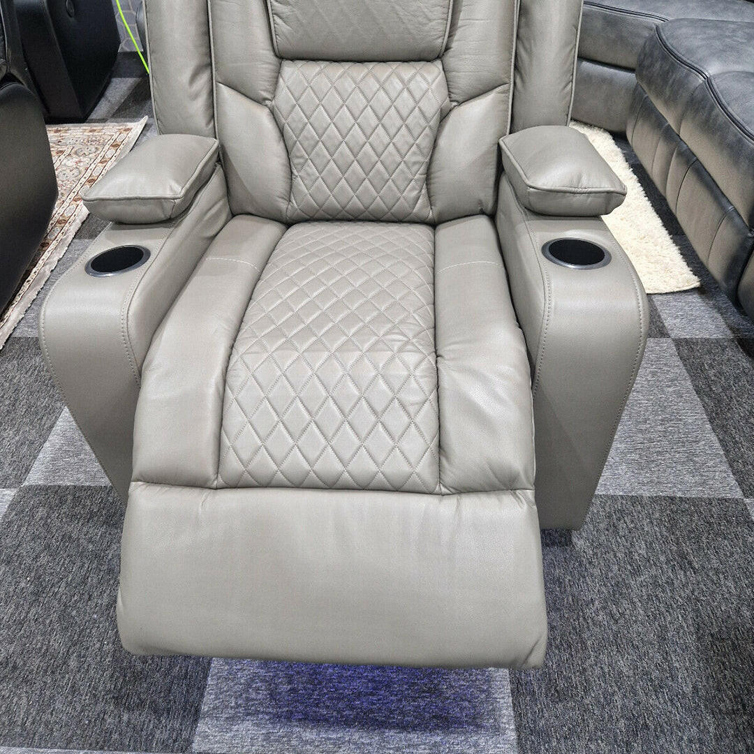 Orlando Electric Recliners 3+2 Seater Leather Sofa (Black, Grey) /LED LIGHTS/WIRELESS CHARGER - Envogue Furniture