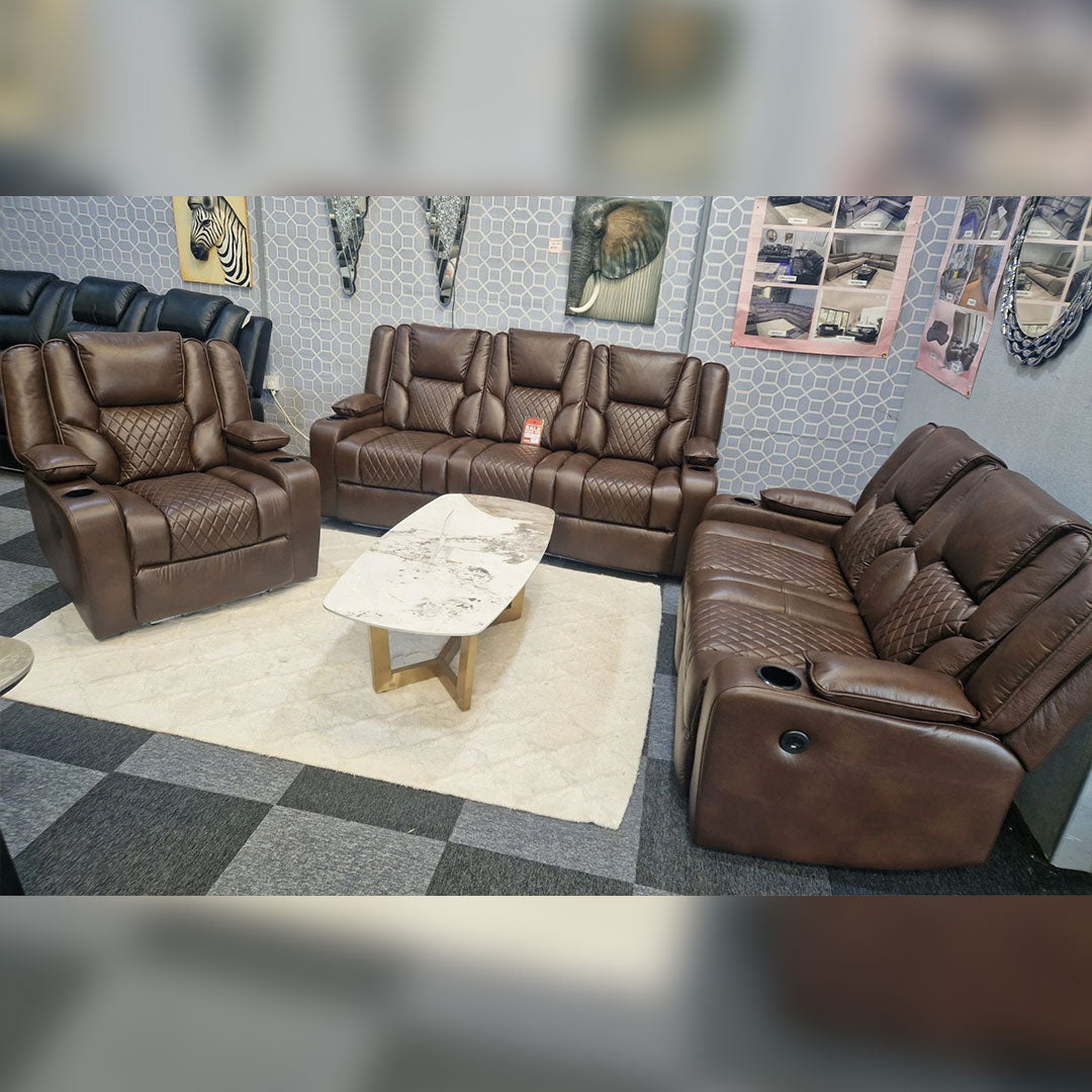 Orlando Electric Recliners 3+2 Seater Leather Sofa (Brown, Moche) /LED LIGHTS/WIRELESS CHARGER