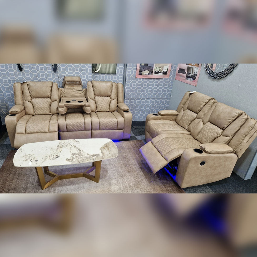 Orlando Electric Recliners 3+2 Seater Leather Sofa (Brown, Moche) /LED LIGHTS/WIRELESS CHARGER