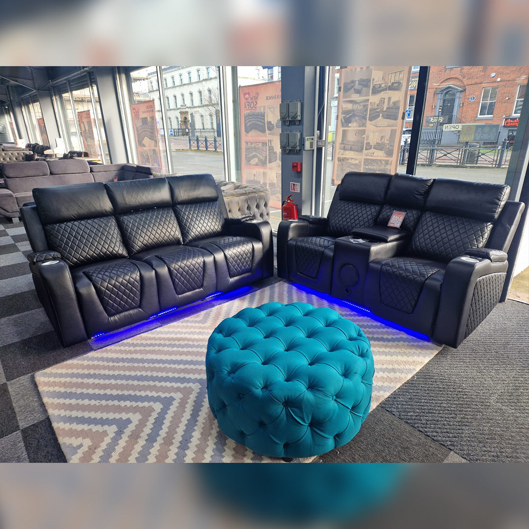 ENV Florida Electric Recliners 3+2 Seater Leather Sofa (Black, Grey, Brown) Blutooth Speakers/LED LIGHTS/WIRELESS CHARGER - Envogue Furniture uk