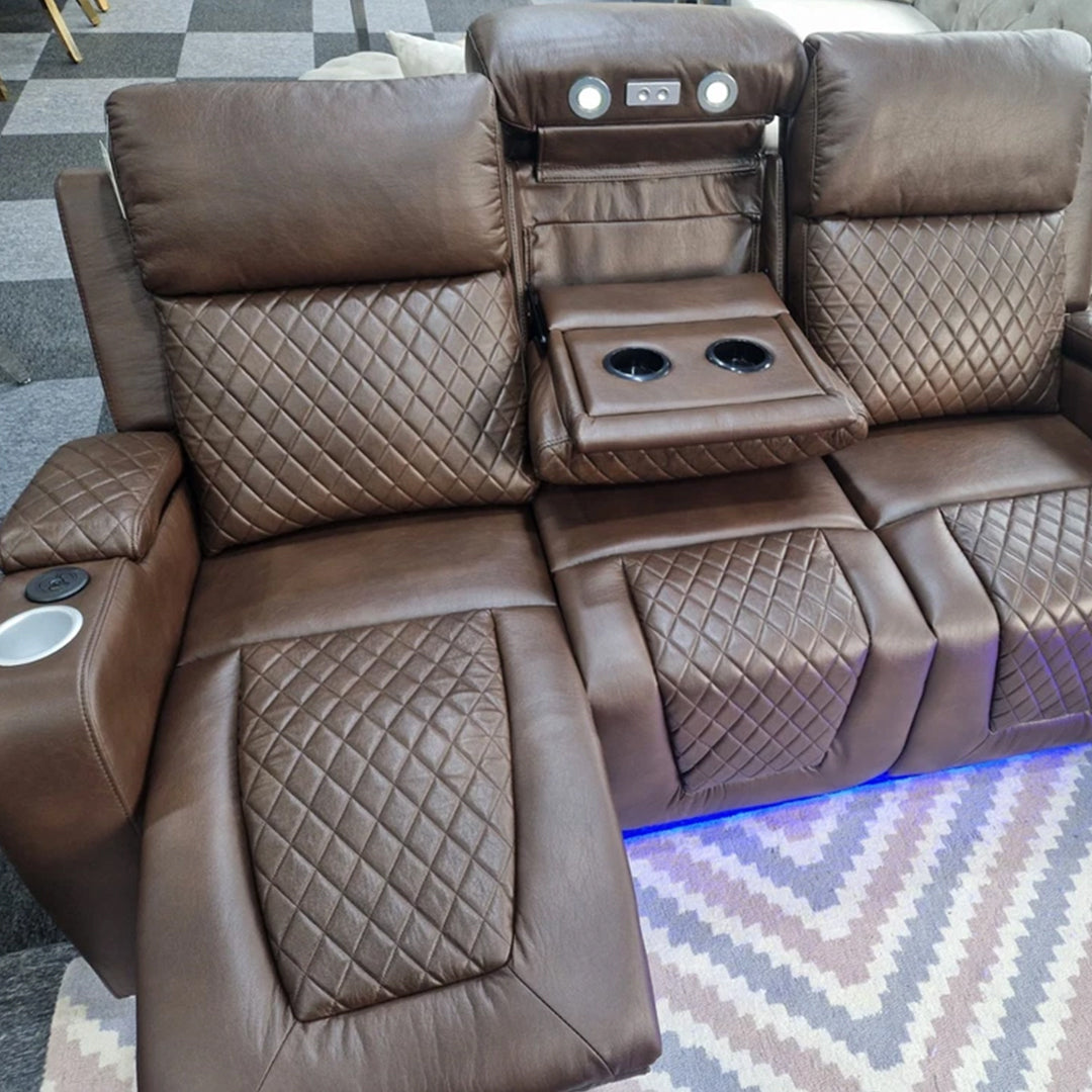 ENV Florida Electric Recliners 3+2 Seater Leather Sofa (Black, Grey, Brown) Blutooth Speakers/LED LIGHTS/WIRELESS CHARGER