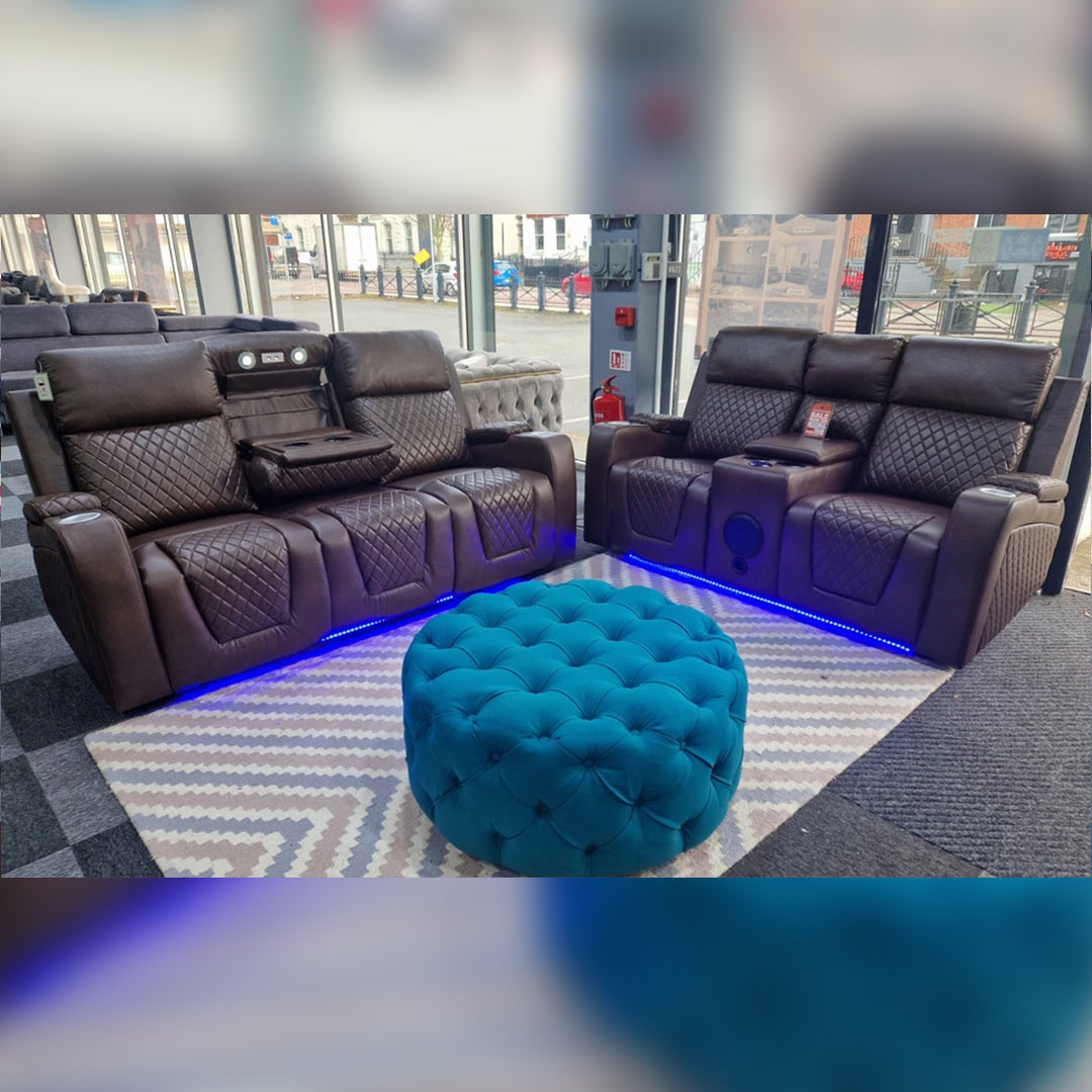 ENV Florida Electric Recliners 3+2 Seater Leather Sofa (Black, Grey, Brown) Blutooth Speakers/LED LIGHTS/WIRELESS CHARGER