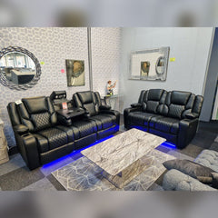 Orlando 3+2 Electric Recliner Sofa Set Black Aire Leather - Furniture Direct Online