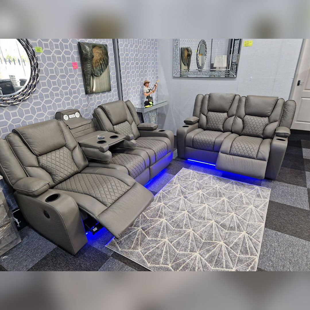 Orlando 3+2 Electric Recliner Sofa Set Grey Aire Leather - Furniture Direct Online