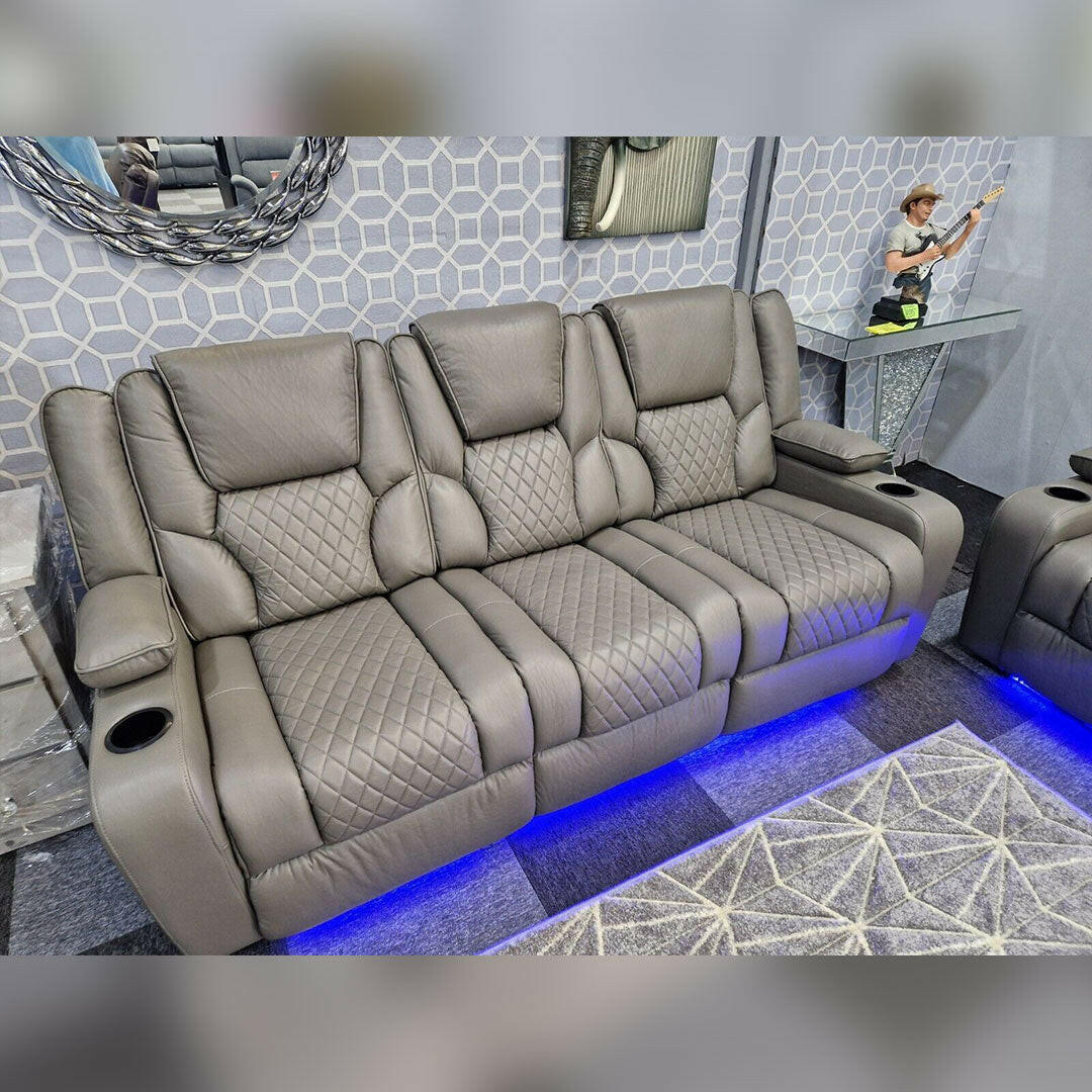 Orlando 3+2 Electric Recliner Sofa Set Grey Aire Leather - Furniture Direct Online