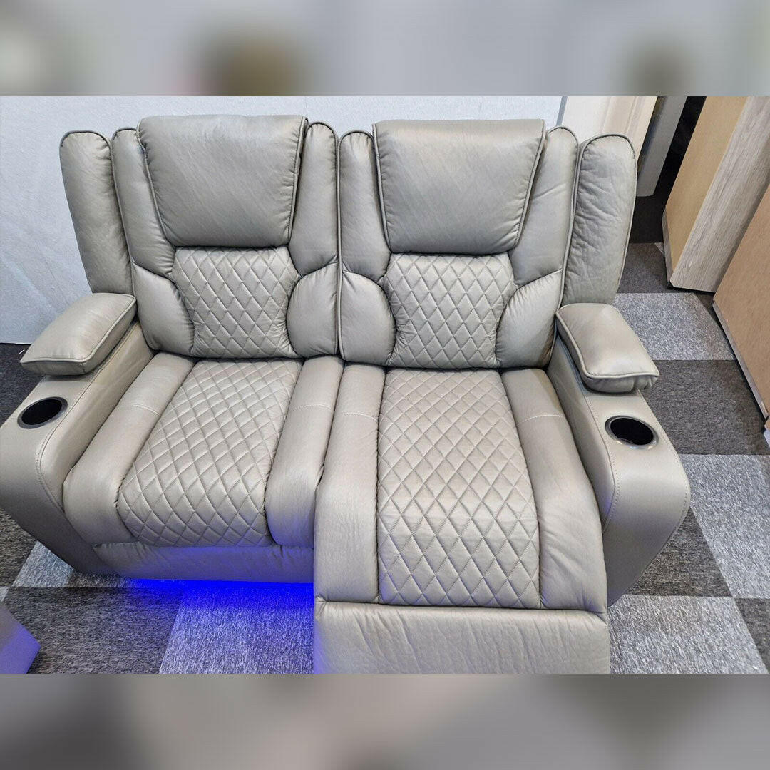 Orlando Electric Recliners 3+2 Seater Leather Sofa (Black, Grey) /LED LIGHTS/WIRELESS CHARGER - Envogue Furniture